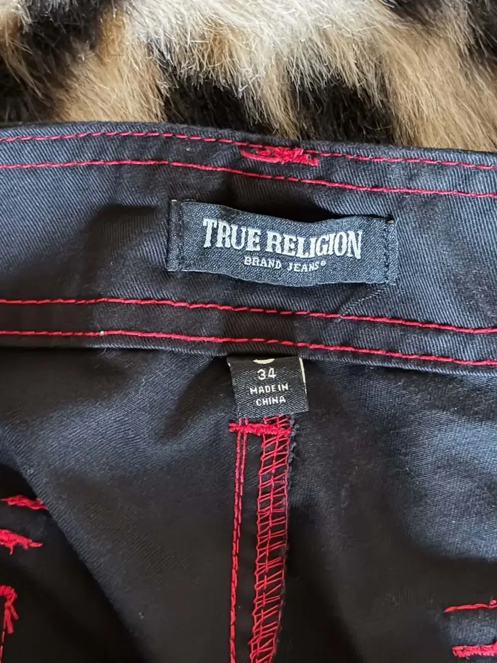 True Religion Black Cargo Pants with Red Contrast Stitching Size 34